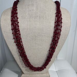 Woven Beaded Necklace Red